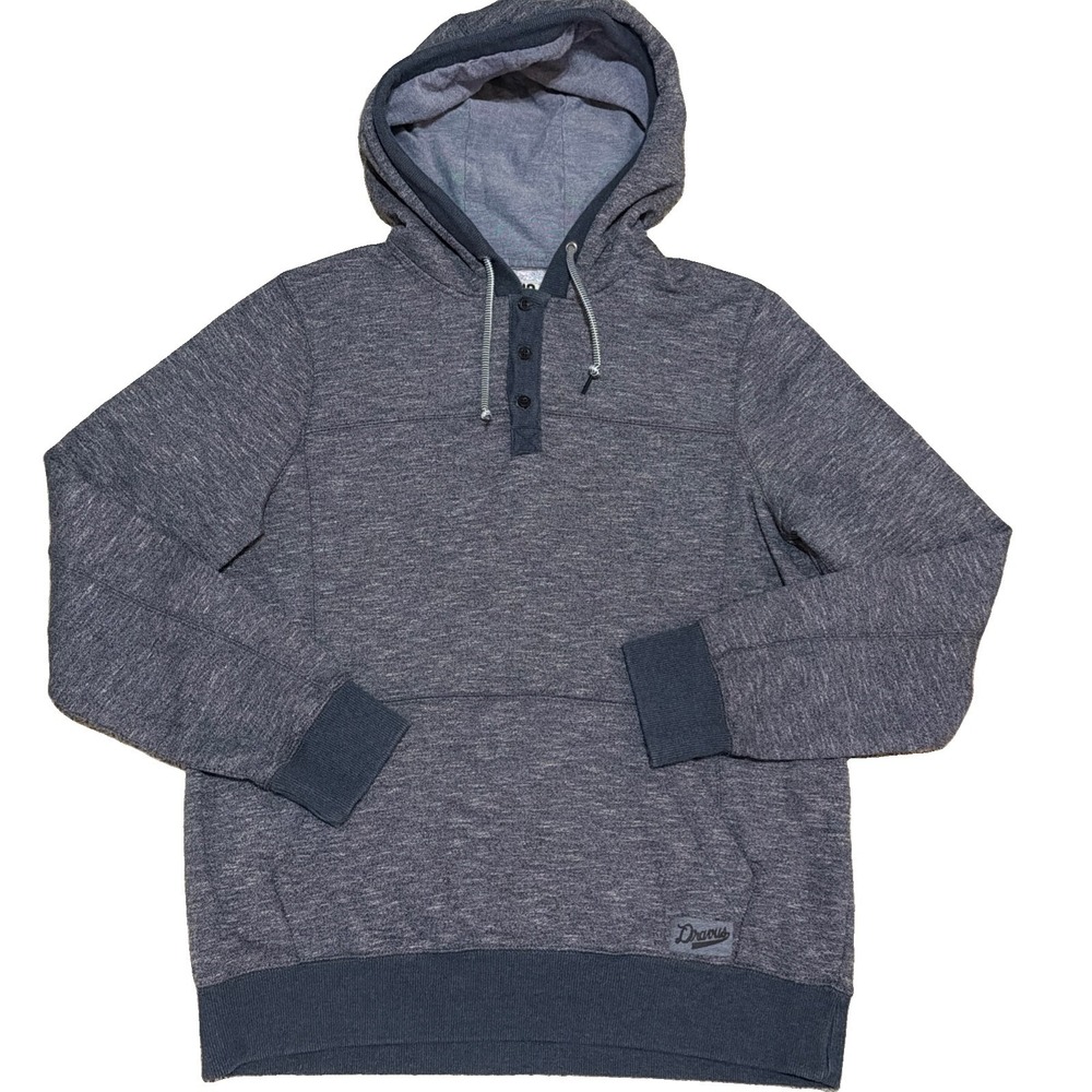 Dravus Hoodie Mens Medium Blue Gray Heather Henley 3 Button Pullover Sweatshirt